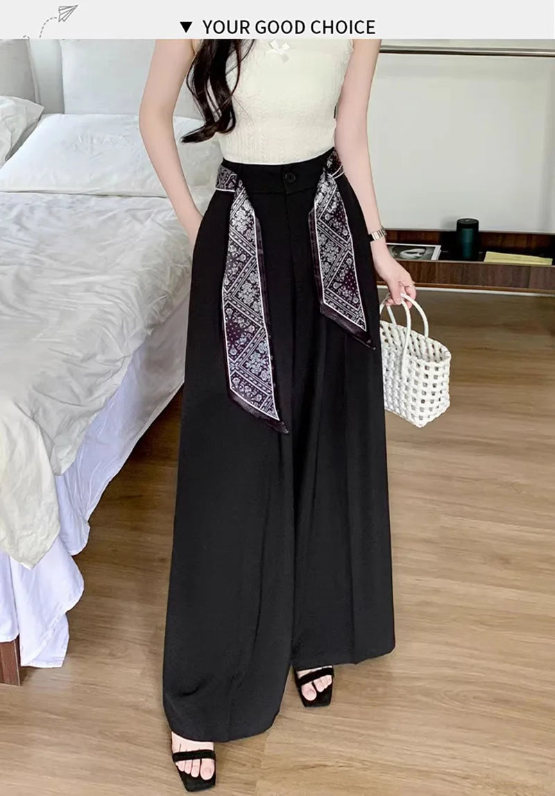 Zoki Chic Lace Up Suit Wide Leg Pant Women Elegant Loose High Waist Bow Trousers Korean Fashion Female Casual Sweet Pants New