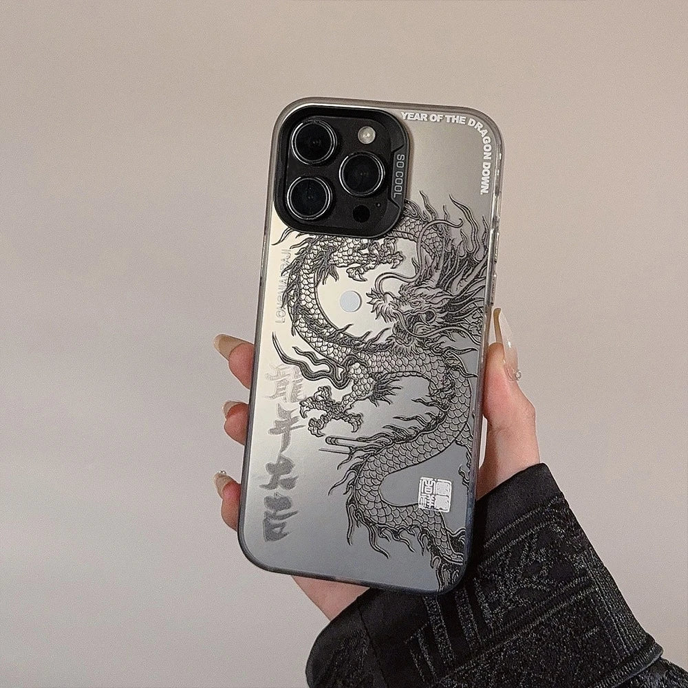 for iPhone 16 15 Pro Max 11 12 13 Mini 14 XS MAX XR 7 8 Plus Acrylic Phone Case Dragon Totem Shockproof Screen Protector Casing
