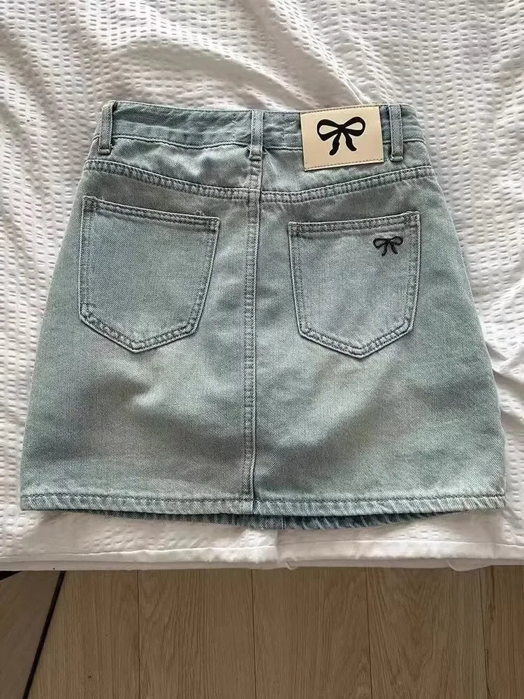 American Style Vintage Denim Skirt Women's Summer 2025 New Plus Size Slimming A- Line Mini Dress Hiding Belly Minimalist Design