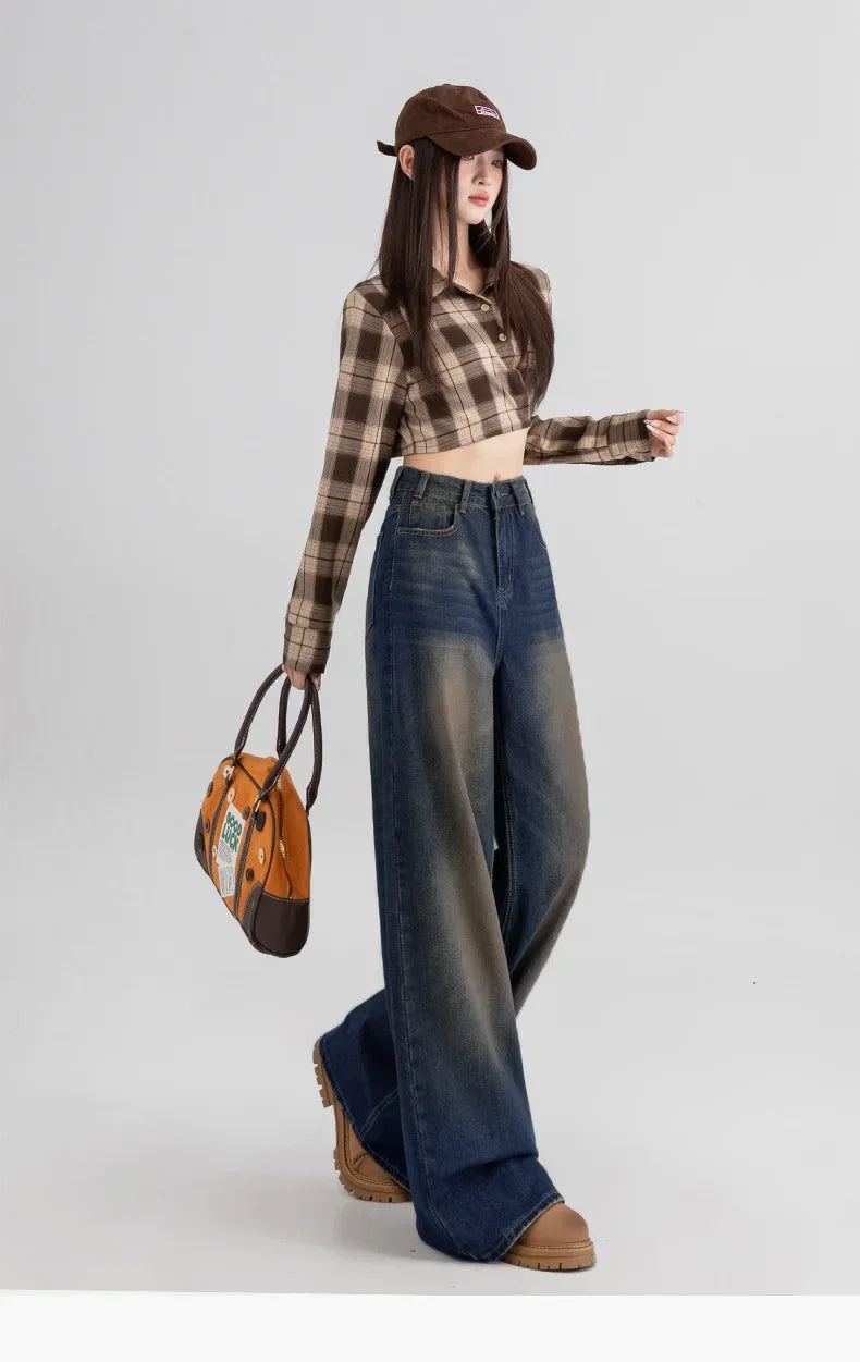 Slimming Wide Leg Straight Leg Jeans Women's Spring Autumn Winter New Style Washed Korean Version Commute Floor-Length Denim Pan