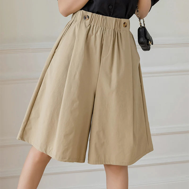 ZANZEA Women Shorts Fashion High Waist Wide Leg Pants 2025 Summer Elastic Waist Pantalons Casual Solid Pockets Vintage Shorts