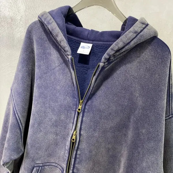 MAQVOB High Quality Luxury Apparel Street Wear Wholesale Euro US Size Spring Autum Full Up Zipper Washed Batik Dye Hoodie