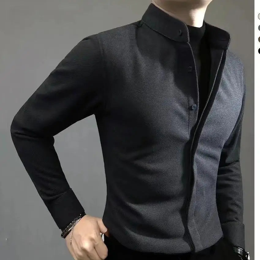 Woolen Warm Men's Long Sleeved Shirt New High-end Light Luxury Slim Fit Versatile Handsome Shirt