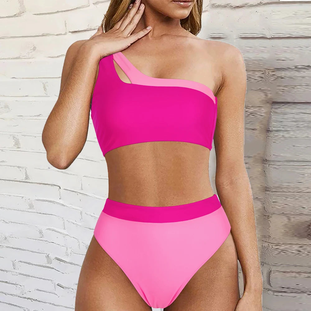 RUUHEE One Shoulder Bikinis 2023 High Waist Two Pieces Swimsuit Women Bandage Push Up Micro Bikini Swimwear Women Swimsuit
