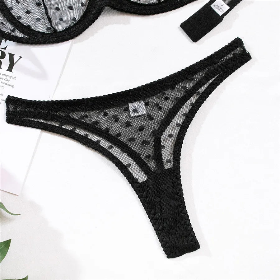 Sexy Women Lingerie Sets Lace Underwear Dot Romantic Transparent See Through Exotic Sets Underwire Pink Leopard Bra Brief Set