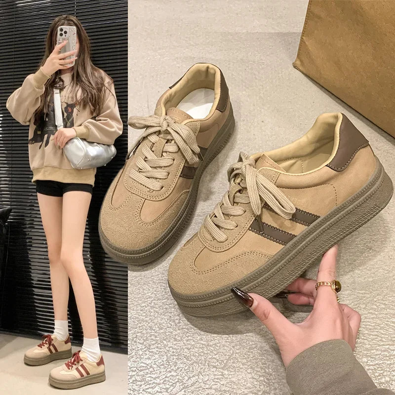 Women's Casual Sports Shoes Spring New Style Versatile Lightweight Lace-Up Mesh Thick Bottom Foot-Extending Dad Sneakers