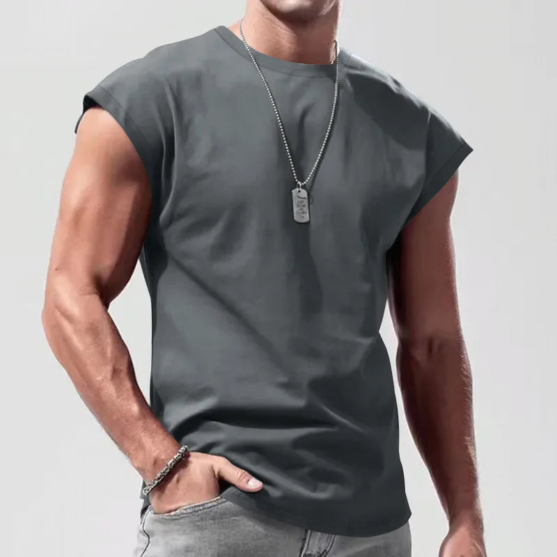 Summer new sleeveless tank top for men loose and casual Men's beach solid-color thin waistcoat T-shirt vest gym clothing man