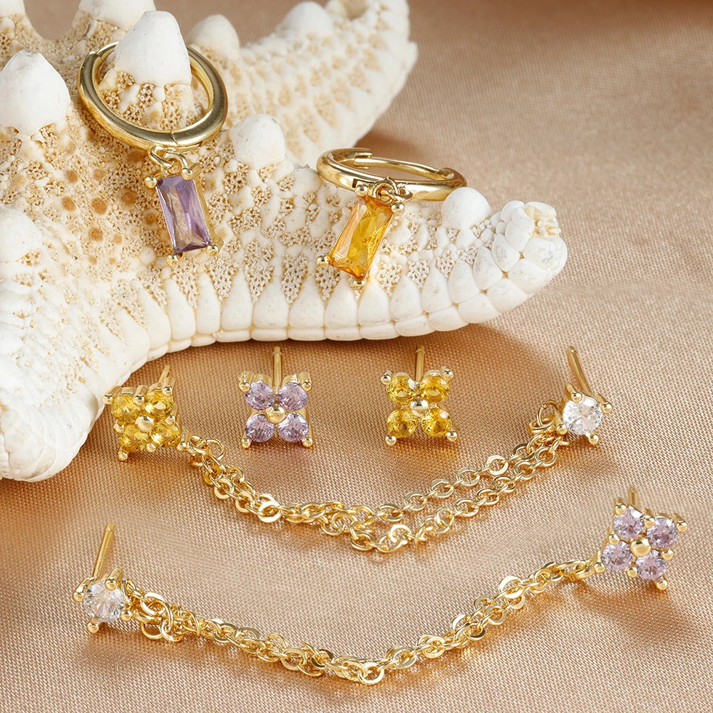 3PCS Exquisite Stainless Steel 12 Constellation Birthstone Earrings Set for Woman Cartilage Piercing Earrings Fashion Jewelry