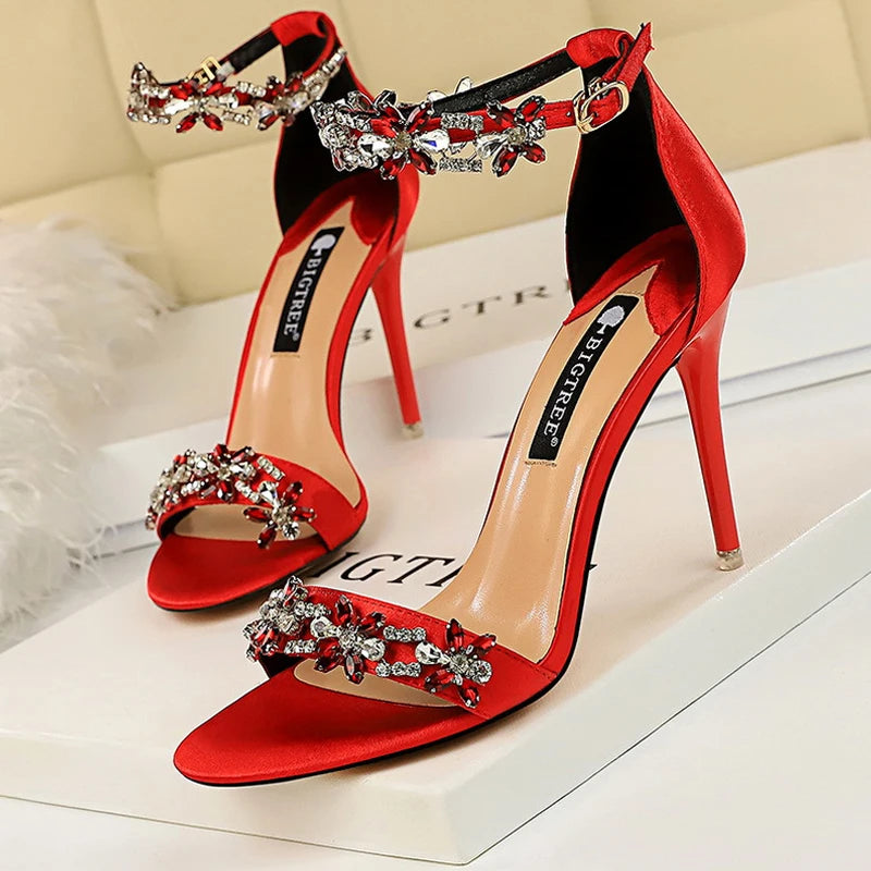 BIGTREE Shoes Open Toe Rhinestones Sandals Women 2025 New Designer Sexy High Heels Sandals Female Shoes Summer Heeled Sandals