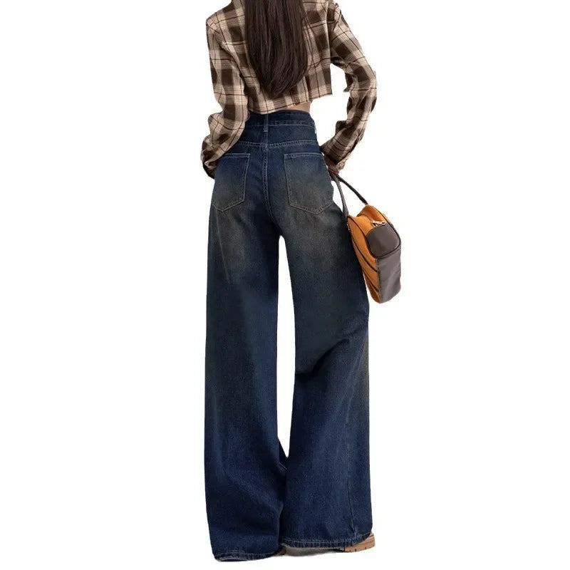Slimming Wide Leg Straight Leg Jeans Women's Spring Autumn Winter New Style Washed Korean Version Commute Floor-Length Denim Pan
