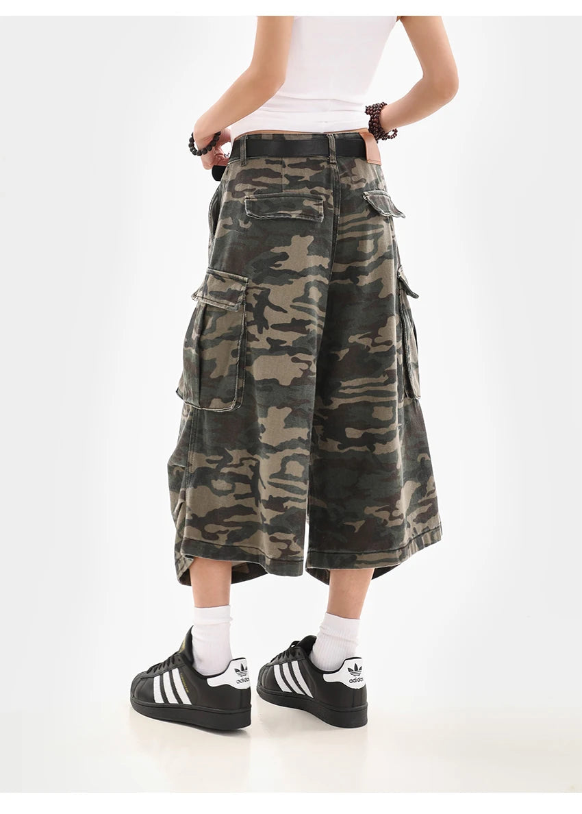 Summer Women's Camouflage Unisex Loose Capris Street Style Cargo Shorts Young Girl Casual Bottom Female Calf-length Pants