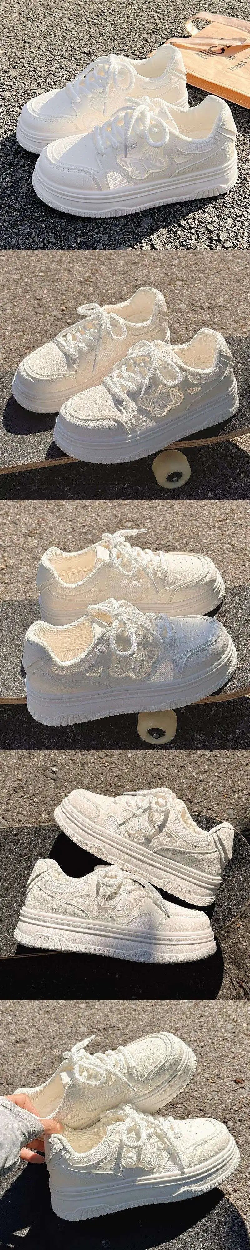 Summer Thick Bottom Casual Sports Shoes Women's New Style Breathable PU Material Comfortable All-Match Chic White Sneakers