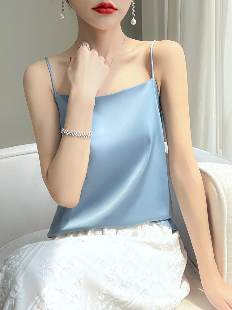 Women' Summer Sling One Line Collar Camis Cool Comfort Silk Suspender Sexy Suspender Top New Undershirt Fashion Thin Style Sling