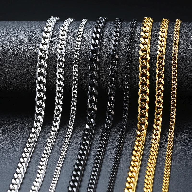 3/5/7/9/11MM Cuban Chain Necklaces for Men Women,Stainless Steel Curb Link Chain Collar,Jewelry Gift for Dad Husband BFF