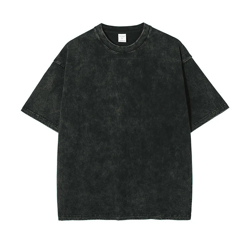 T-shirt for Men Cotton Loose O-Neck Solid Color Men's Casual Vintage Short Sleeve Tees Tops Hip Hop Streetwear Washed Tshirts