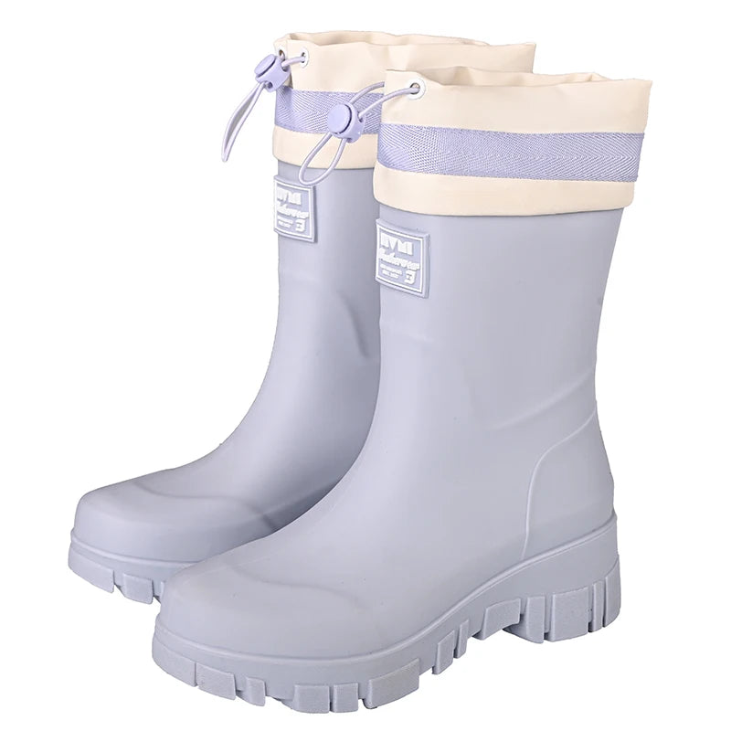 Japanese Sle High Tube Dstring Rain Boots Thi Bot Waterproof ort Tube Rain Boots for Rainy Days Outdoor Wear Elas...