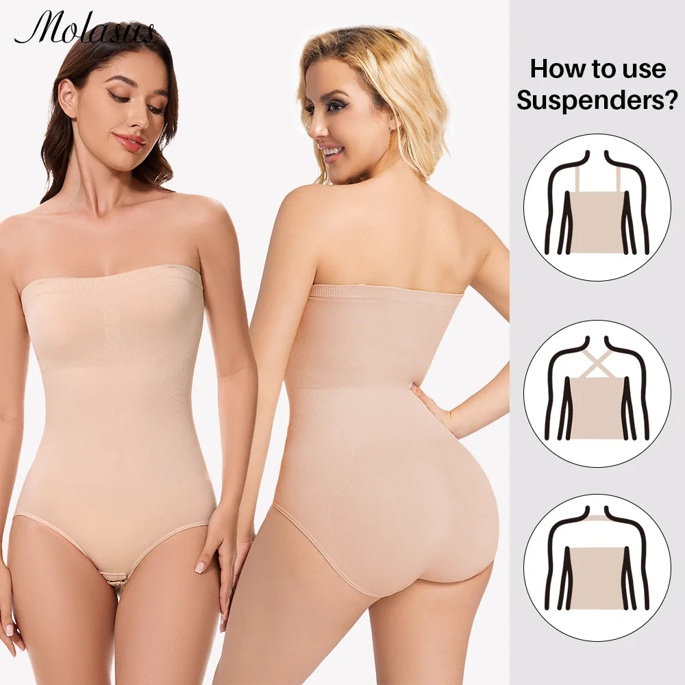 1 Piece Women Shapewear Bodysuit Removeable Shoulder Strap Body Shaper Seamless Tummy Control Slimming Flat Belly for Underwear