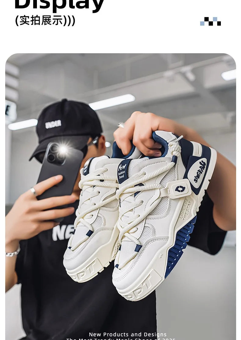 2025 New Summer Men's Shoes Original Casual Flat Shoes Sport Thick Bottom Increased Height Bread Trendy Shoes Skateboard sneaker