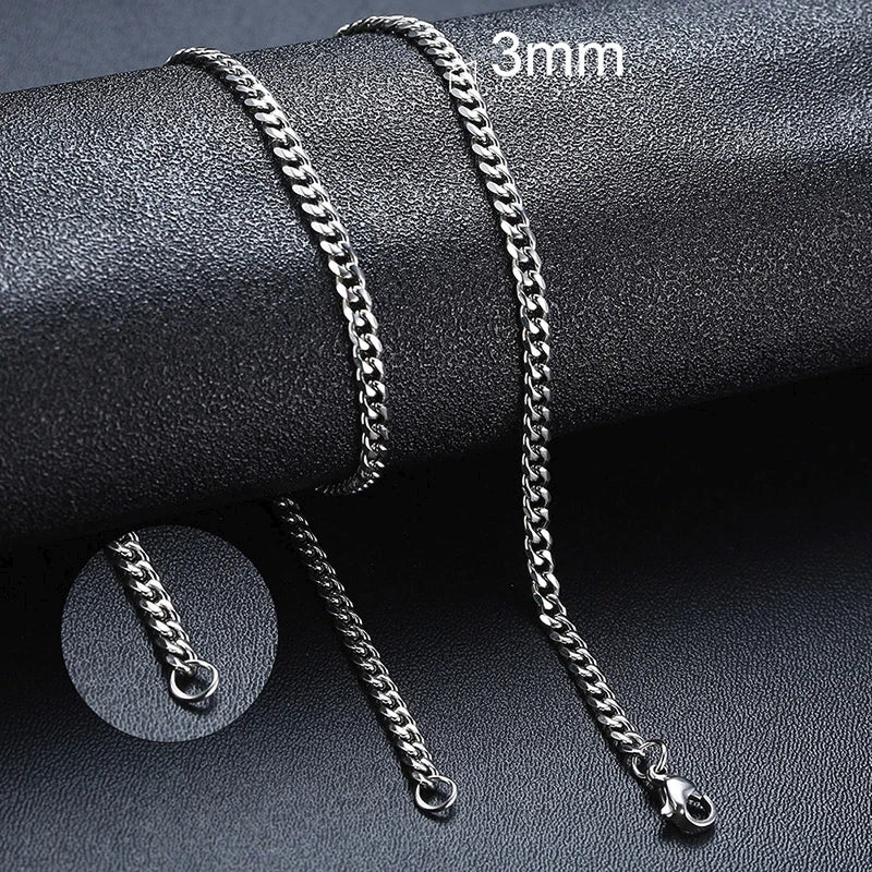 3/5/7/9/11MM Cuban Chain Necklaces for Men Women,Stainless Steel Curb Link Chain Collar,Jewelry Gift for Dad Husband BFF