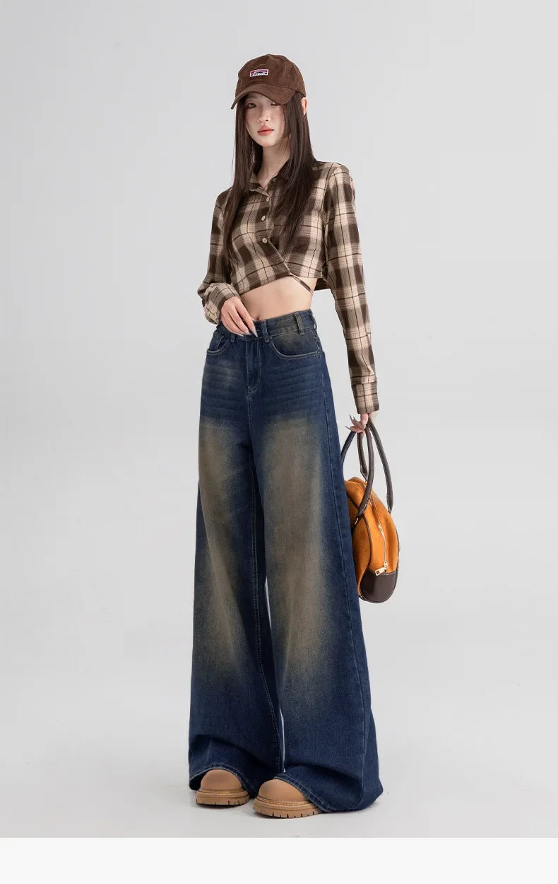 Slimming Wide Leg Straight Leg Jeans Women's Spring Autumn Winter New Style Washed Korean Version Commute Floor-Length Denim Pan