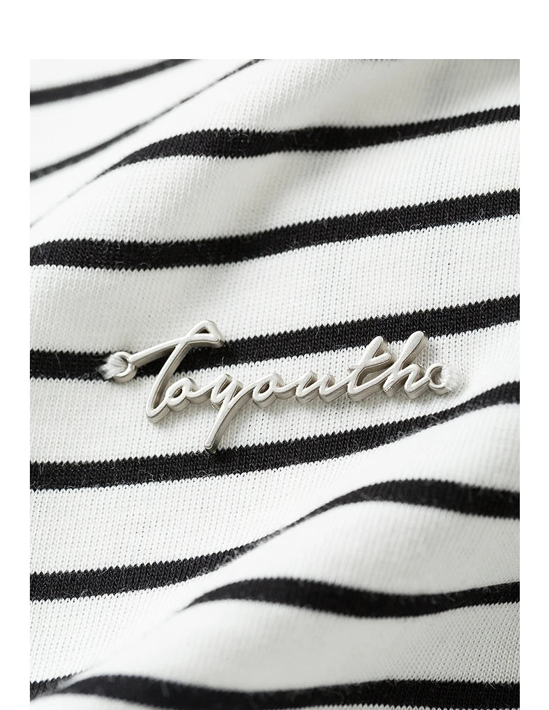 TOYOUTH Women Short Sleeve Striped T shirt 2025 Spring New Tops 8521021