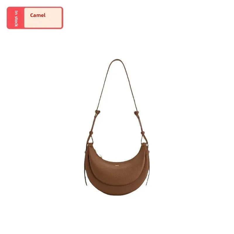 Versatile Half-Moon Shoulder Crossbody Bag Retro Semi-Circular Tote Bag with Mobile Phone Pocket for Commuting And Various Occas
