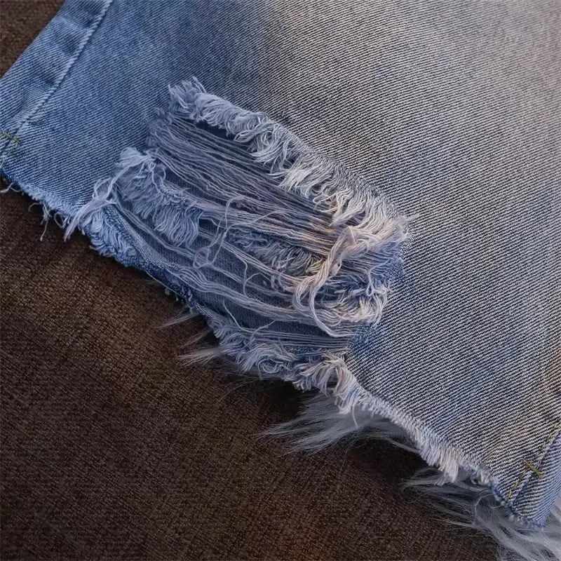 Design Sensibility Denim Cotton Shorts 2023 Summer Petite Straight-Leg Medium Length Wide Leg Casual Style Women's Trousers