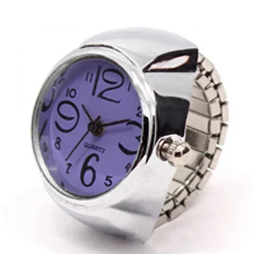 Colorful Watch Ring Women Men Retro Sliver Pointer Quartz Clock Finger Rings Punk Alloy Strap Watches Jewelry Accessories