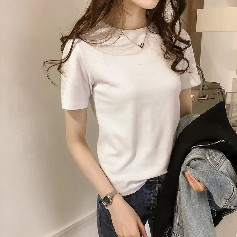 Fashionable Letter Embroidery Short Sleeve T-Shirt Women's Loose-Fit Summer New Style Slimming Base Layer Korean Version