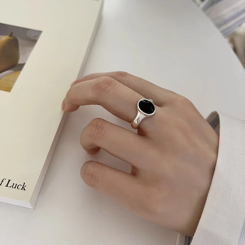 925 Sterling Silver plated Liquid Lava Hetian Jade Bamboo Ring for Women Girl Gift Irregular Vintage Jewelry Dropshipping