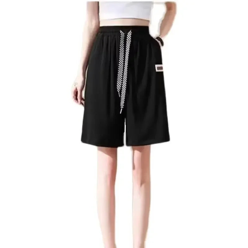 2024 Summer New Men's Women's Hong Kong Style Simple Basic Straight-Leg Casual Ice Silk Draped Shorts