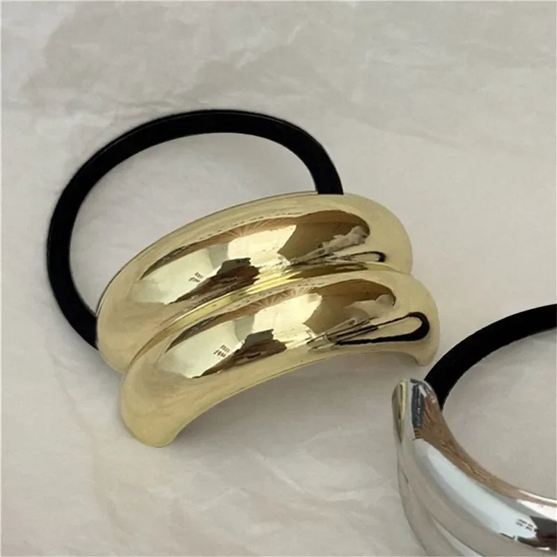 Fashion Punk Hair Bands Metal Irregular Double-Layer Elastic Hair Scrunchies Hair Rope Women  Ponytail Holder Hair Accessories