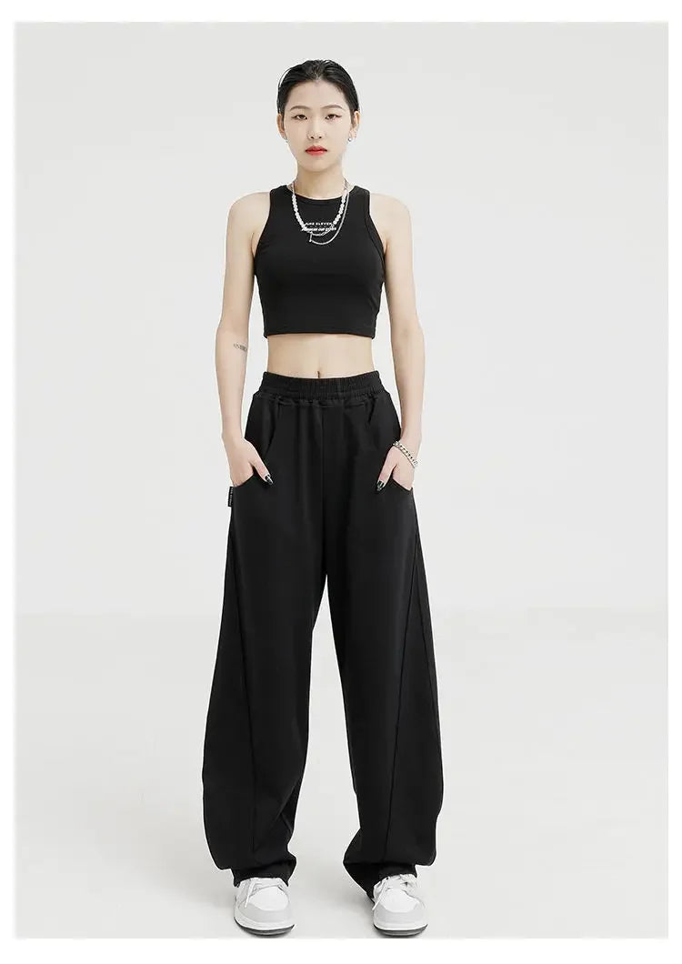 Autumn New Style Light Tawny Women's Sports Pants Loose Sweatpants Banana Shape Hiphop Elastic Waist Wide Leg Trousers