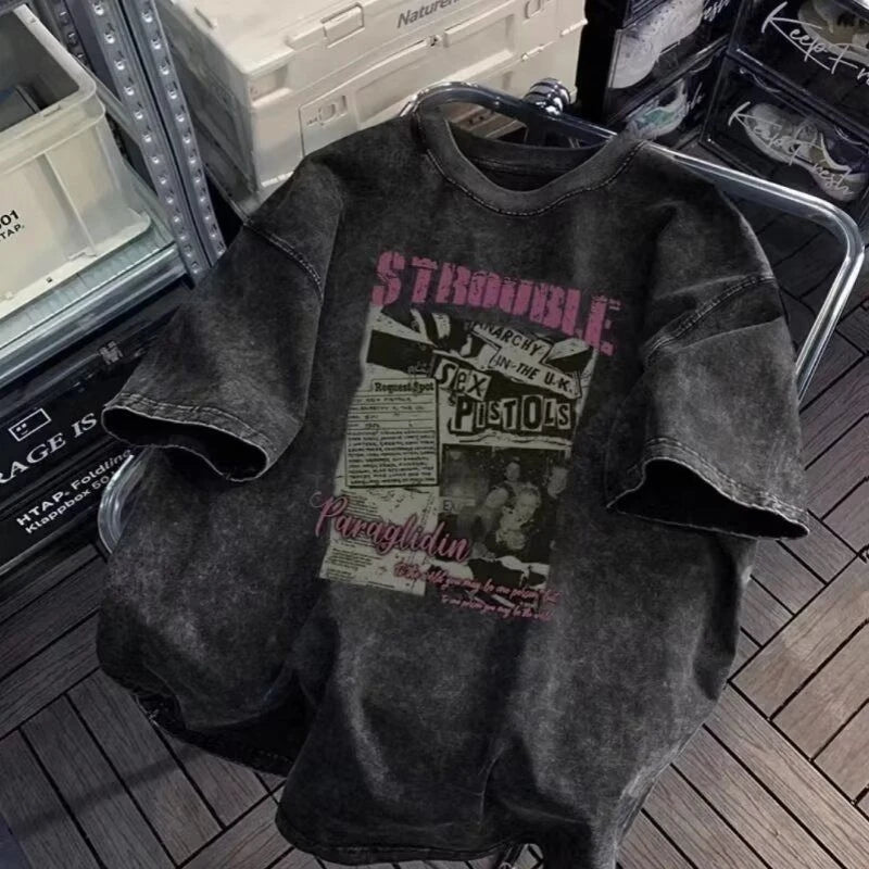 Washed Vintage American Men's And Women's Summer T-Shirts Cotton Crew Neck Breathable Comfortable  Tops For Daily Wearing