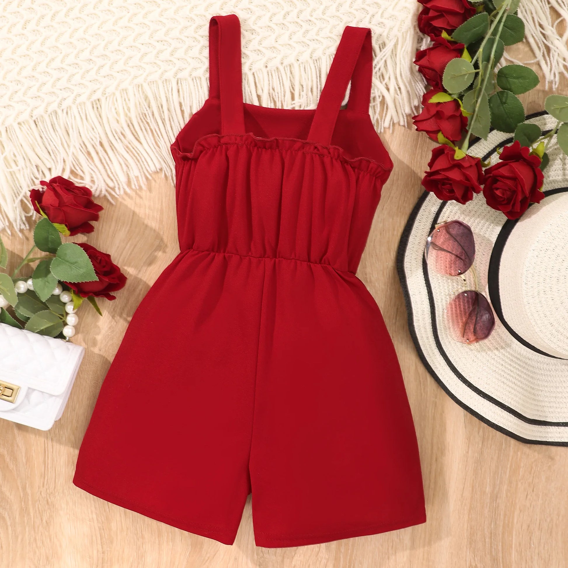 Girls Casual Solid Button Decor Sleeveless Jumpsuit Romper For Summer Gift