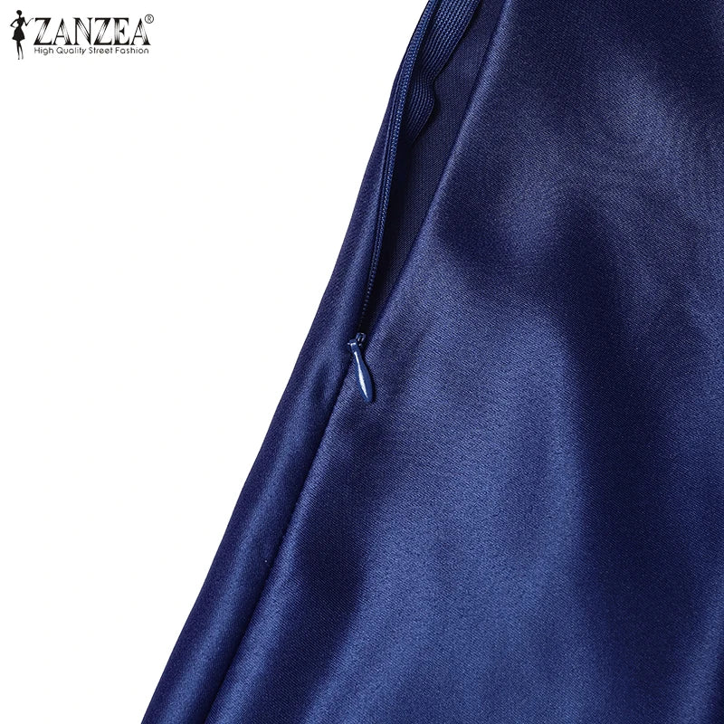 ZANZEA Vintage Solid Color Skirt Women Pleating Swing Jupe Party High Waisted Faldas Casual Loose Satin Silk A-line Overskirts