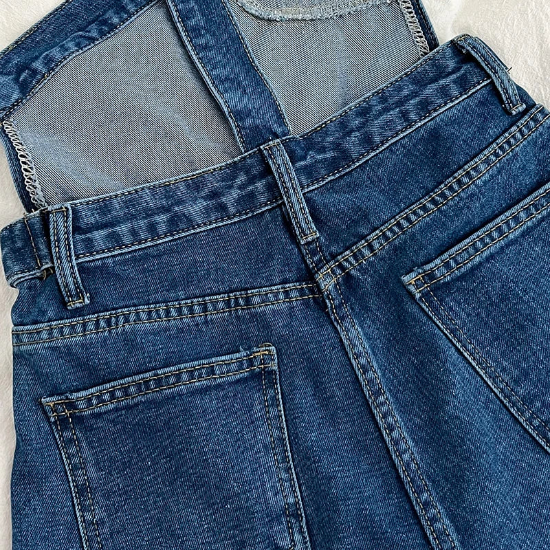 Casual Denim Jumpsuits Women Spring Summe Retro Short  Fashion  One-shoulder Wide Leg Pants 2024 New Cool Girls Streetwear