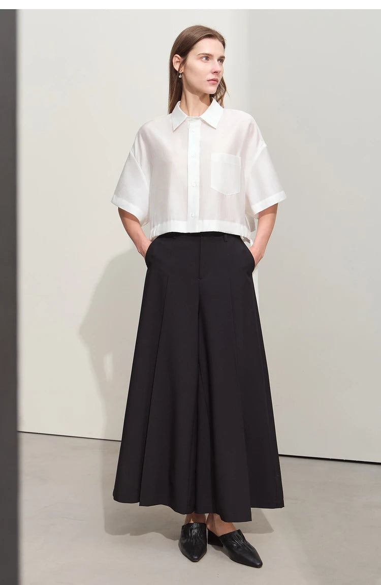 Amii Minimalism 2024 Women Shirt Summer New Lapel Casual Loose Short Belt Female Drop Sleeves Solid Fashion Blouse Tops 12452020