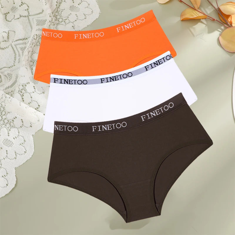 FINETOO 3Pcs Cotton Letter Belt Underwear Women's Panties Sexy Breathable Low Waist Briefs Female Stretch Comfortable Lingerie