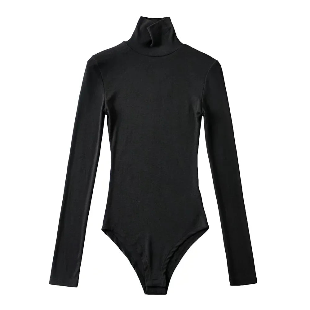 Woman Ribbed Knit Bodysuits Turtleneck  Sexy  Autumn Long Sleeve Bodycon Pullover Soft Elastic Knitting Tops