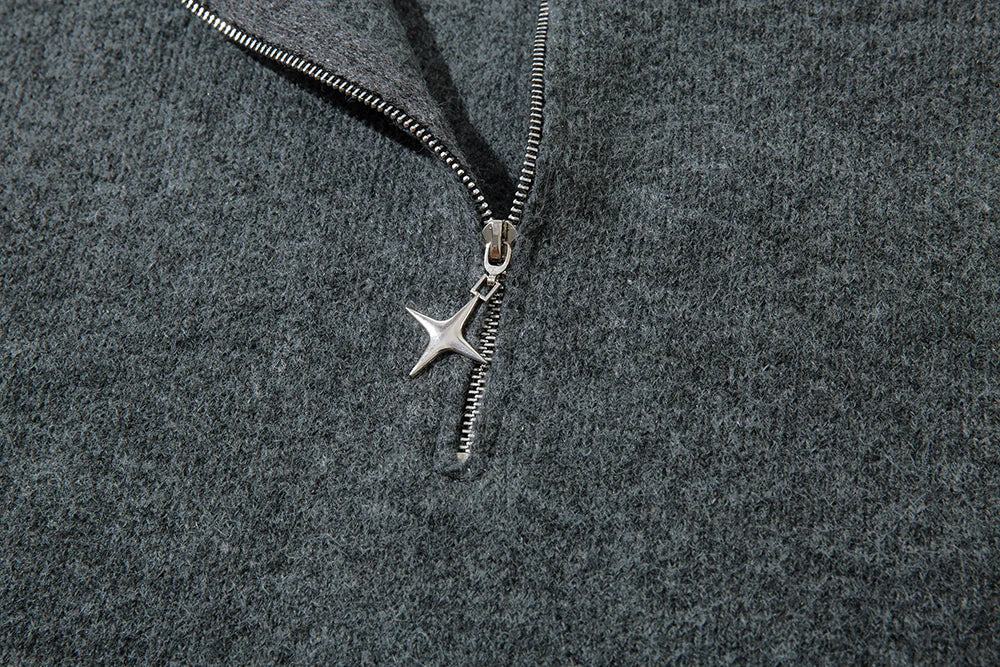 Half Zipper Frayed Hem Ripped Solid Knitted Sweaters Mens and Womens Autumn Baggy Pullover Sweater Oversized Loose Clothes