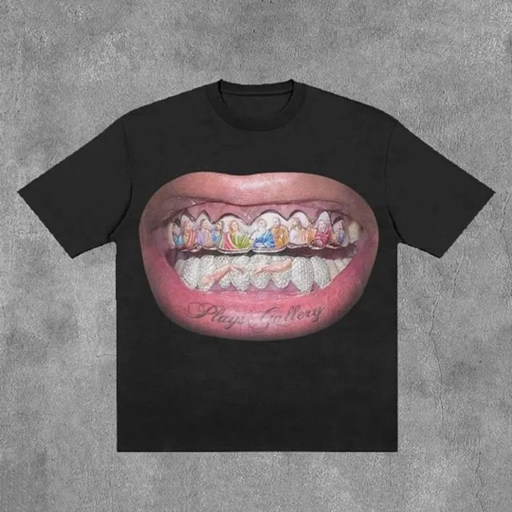 Y2K Trendy Fashion T Shirt Tops Harajuku Goth Character Graphic Print Oversized T Shirt Cotton Short Sleeves Streetwear Clothing