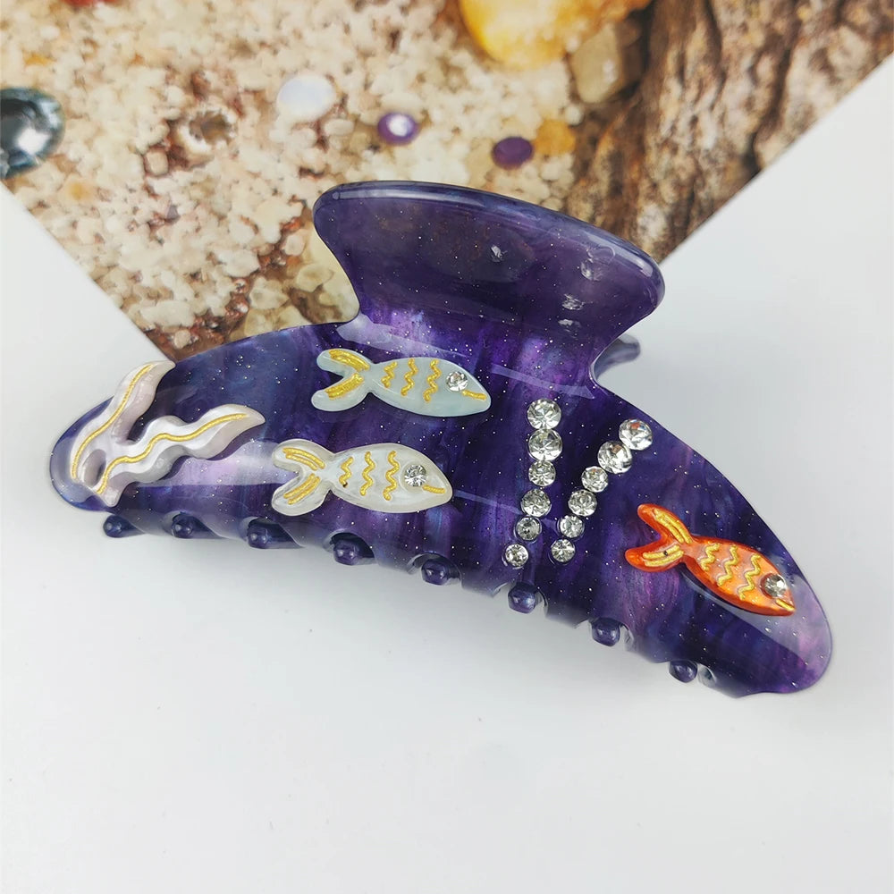 Sea Series Large Hair Claws Clip Diamond Starfish Conch Hair Clips Acetate Hair Accessories Handmade