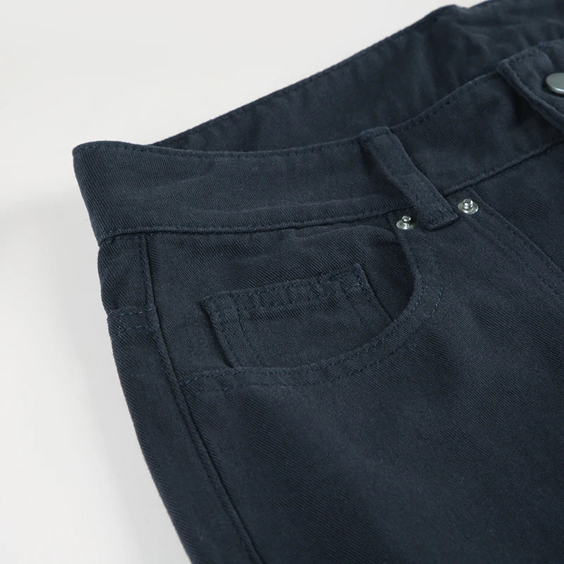 IAMSURE Casual Loose Rivet Jeans Wide Leg Pants Basic Low-Waisted Straight Pants Women 2025 Spring Autumn Streetwear Ladies