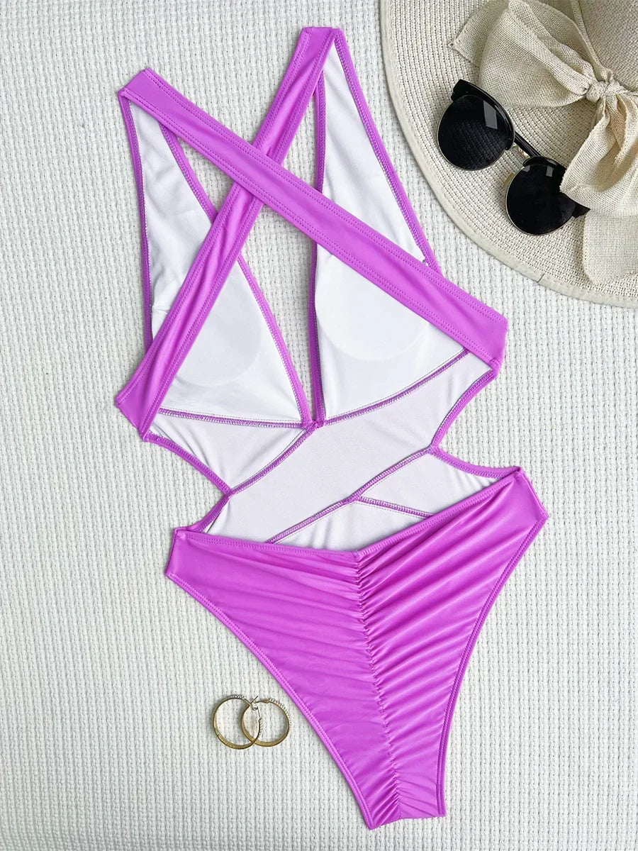 Scrunch Butt Swimsuits Deep V Neck Cross Backless One Piece Swimsuit Women Swimwear Female Monokini High Cut Bathing Suit Swim