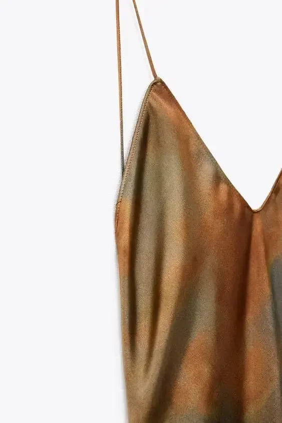 Elegant Sexy Long Dress New 2023 Design V-neck Open Back Rainbow Printing Tank Dress For Women Cross-border European Style