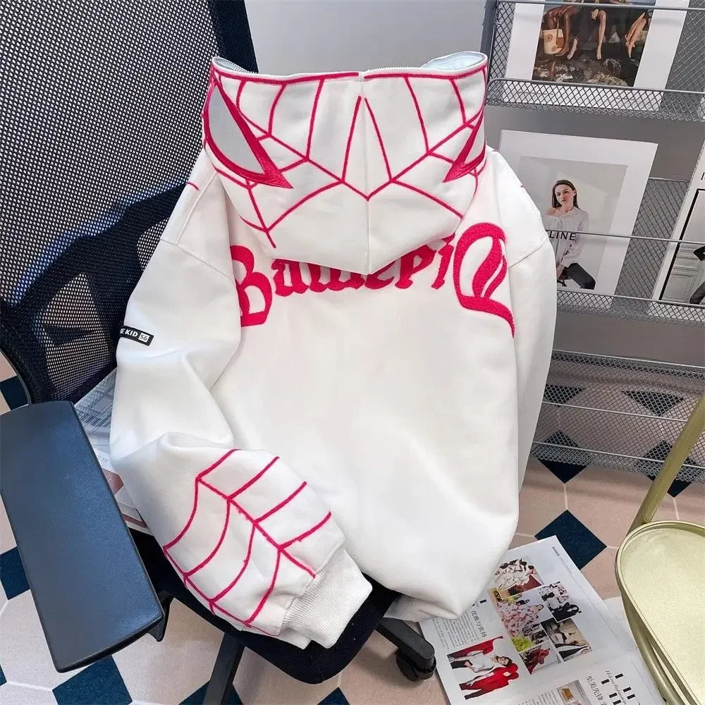 Autumn Winter Hip Hop Spiderman Hooded Sweatshirt Unisex Design Sensibility Niche Vibe Couple Jacket Cardigan