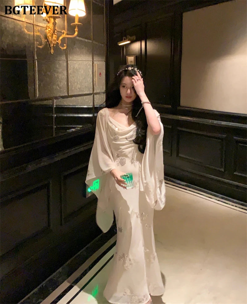 BGTEEVER Autumn Winte Slim OL Embroidery Set Long Sleeve Cardigans & Spaghetti Strap Package Hip Dress Ladies 2 Pieces Set