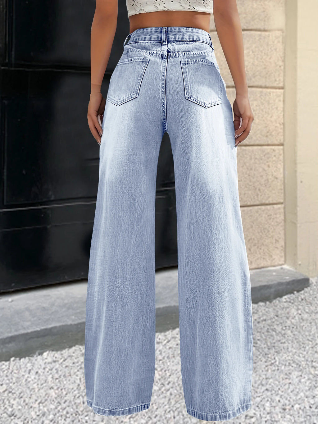 New women's cross-border European and American style solid color jeans women's straight wide leg pants casual all-match