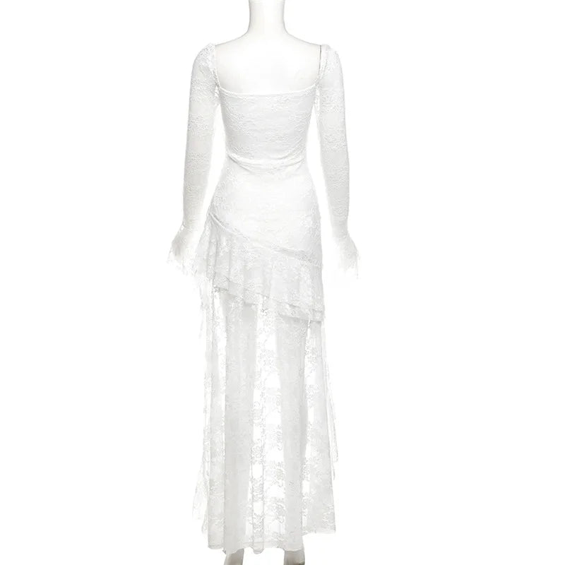 AltGoth Mall Goth Fairycore Dress Women Vintage Aesthetic Elegant Sweet Sexy See Through Irregular Hem High Waist Corset Dress